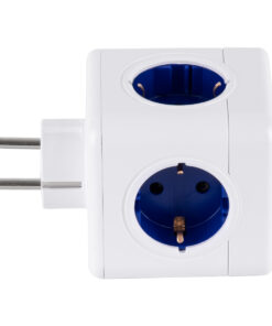 GloboStar® TRAVEL PowerCube PRO Certified 79638 Πολύπριζο 6 Θέσεων με 4 Πρίζες Ασφαλείας Childproof EU Schuko AC 220-240V & 2 Πρίζες USB Max 2.1A/DC 5V Μ7.5 x Π11.5 x Υ7.5 - Λευκό με Μπλε - Max Load 3680W/16A 15 79638 5