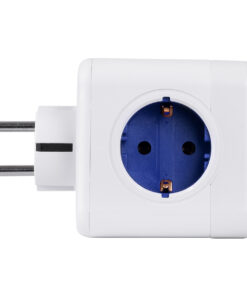 GloboStar® TRAVEL PowerCube PRO Certified 79638 Πολύπριζο 6 Θέσεων με 4 Πρίζες Ασφαλείας Childproof EU Schuko AC 220-240V & 2 Πρίζες USB Max 2.1A/DC 5V Μ7.5 x Π11.5 x Υ7.5 - Λευκό με Μπλε - Max Load 3680W/16A 16 79638 6