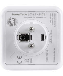 GloboStar® TRAVEL PowerCube PRO Certified 79638 Πολύπριζο 6 Θέσεων με 4 Πρίζες Ασφαλείας Childproof EU Schuko AC 220-240V & 2 Πρίζες USB Max 2.1A/DC 5V Μ7.5 x Π11.5 x Υ7.5 - Λευκό με Μπλε - Max Load 3680W/16A 18 79638 8