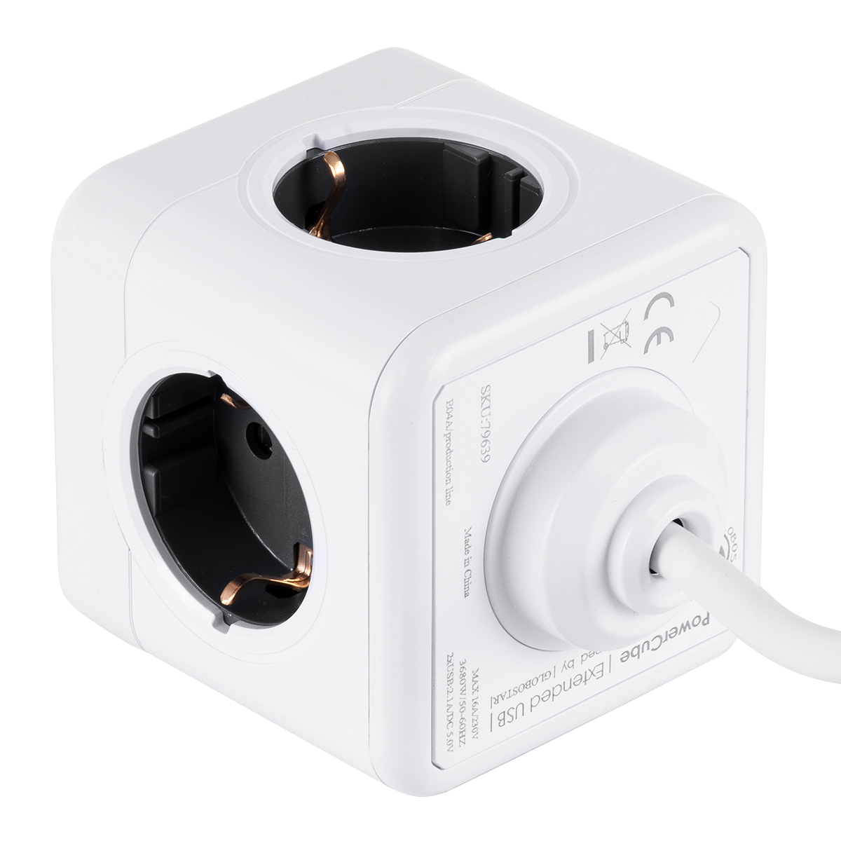GloboStar® TRAVEL PowerCube PRO Certified 79639 Πολύπριζο 6 Θέσεων με 1.5m Kαλώδιο - 4 Πρίζες Ασφαλείας Childproof EU Schuko AC 220-240V & 2 Πρίζες USB Max 2.1A/DC 5V Μ7.5 x Π7.5 x Υ7.5 - Λευκό με Γκρι - Max Load 3680W/16A 4 GloboStar® TRAVEL PowerCube PRO Certified 79639 Πολύπριζο 6 Θέσεων με 1.5m Kαλώδιο - 4 Πρίζες Ασφαλείας Childproof EU Schuko AC 220-240V & 2 Πρίζες USB Max 2.1A/DC 5V Μ7.5 x Π7.5 x Υ7.5 - Λευκό με Γκρι - Max Load 3680W/16A - Image 3