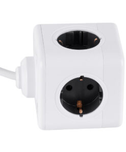 GloboStar® TRAVEL PowerCube PRO Certified 79639 Πολύπριζο 6 Θέσεων με 1.5m Kαλώδιο - 4 Πρίζες Ασφαλείας Childproof EU Schuko AC 220-240V & 2 Πρίζες USB Max 2.1A/DC 5V Μ7.5 x Π7.5 x Υ7.5 - Λευκό με Γκρι - Max Load 3680W/16A 19 79639 5