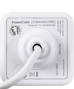GloboStar® TRAVEL PowerCube PRO Certified 79639 Πολύπριζο 6 Θέσεων με 1.5m Kαλώδιο - 4 Πρίζες Ασφαλείας Childproof EU Schuko AC 220-240V & 2 Πρίζες USB Max 2.1A/DC 5V Μ7.5 x Π7.5 x Υ7.5 - Λευκό με Γκρι - Max Load 3680W/16A 22 79639 8