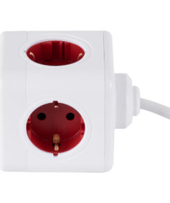 GloboStar® TRAVEL PowerCube PRO Certified 79642 Πολύπριζο 6 Θέσεων με 1.5m Kαλώδιο - 4 Πρίζες Ασφαλείας Childproof EU Schuko AC 220-240V & 2 Πρίζες USB Max 2.1A/DC 5V Μ7.5 x Π7.5 x Υ7.5 - Λευκό με Κόκκινο - Max Load 3680W/16A 18 79642 2