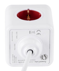GloboStar® TRAVEL PowerCube PRO Certified 79642 Πολύπριζο 6 Θέσεων με 1.5m Kαλώδιο - 4 Πρίζες Ασφαλείας Childproof EU Schuko AC 220-240V & 2 Πρίζες USB Max 2.1A/DC 5V Μ7.5 x Π7.5 x Υ7.5 - Λευκό με Κόκκινο - Max Load 3680W/16A 20 79642 4