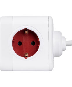 GloboStar® TRAVEL PowerCube PRO Certified 79642 Πολύπριζο 6 Θέσεων με 1.5m Kαλώδιο - 4 Πρίζες Ασφαλείας Childproof EU Schuko AC 220-240V & 2 Πρίζες USB Max 2.1A/DC 5V Μ7.5 x Π7.5 x Υ7.5 - Λευκό με Κόκκινο - Max Load 3680W/16A 22 79642 6
