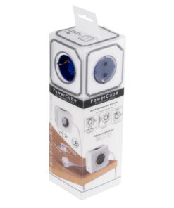 GloboStar® TRAVEL PowerCube PRO Certified 79643 Πολύπριζο 6 Θέσεων με 1.5m Kαλώδιο - 4 Πρίζες Ασφαλείας Childproof EU Schuko AC 220-240V & 2 Πρίζες USB Max 2.1A/DC 5V Μ7.5 x Π7.5 x Υ7.5 - Λευκό με Μπλε - Max Load 3680W/16A 24 79643 10