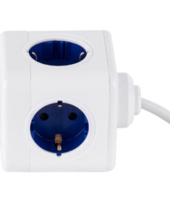 GloboStar® TRAVEL PowerCube PRO Certified 79643 Πολύπριζο 6 Θέσεων με 1.5m Kαλώδιο - 4 Πρίζες Ασφαλείας Childproof EU Schuko AC 220-240V & 2 Πρίζες USB Max 2.1A/DC 5V Μ7.5 x Π7.5 x Υ7.5 - Λευκό με Μπλε - Max Load 3680W/16A 16 79643 2