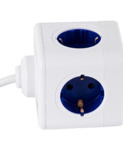 GloboStar® TRAVEL PowerCube PRO Certified 79643 Πολύπριζο 6 Θέσεων με 1.5m Kαλώδιο - 4 Πρίζες Ασφαλείας Childproof EU Schuko AC 220-240V & 2 Πρίζες USB Max 2.1A/DC 5V Μ7.5 x Π7.5 x Υ7.5 - Λευκό με Μπλε - Max Load 3680W/16A 19 79643 5