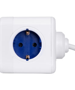 GloboStar® TRAVEL PowerCube PRO Certified 79643 Πολύπριζο 6 Θέσεων με 1.5m Kαλώδιο - 4 Πρίζες Ασφαλείας Childproof EU Schuko AC 220-240V & 2 Πρίζες USB Max 2.1A/DC 5V Μ7.5 x Π7.5 x Υ7.5 - Λευκό με Μπλε - Max Load 3680W/16A 20 79643 6