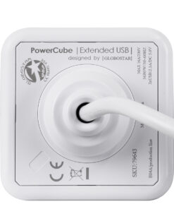 GloboStar® TRAVEL PowerCube PRO Certified 79643 Πολύπριζο 6 Θέσεων με 1.5m Kαλώδιο - 4 Πρίζες Ασφαλείας Childproof EU Schuko AC 220-240V & 2 Πρίζες USB Max 2.1A/DC 5V Μ7.5 x Π7.5 x Υ7.5 - Λευκό με Μπλε - Max Load 3680W/16A 22 79643 8