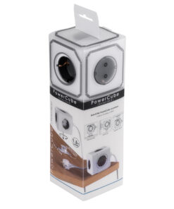 GloboStar® TRAVEL PowerCube PRO Certified 79644 Πολύπριζο 5 Θέσεων με 1.5m Kαλώδιο - 5 Πρίζες Ασφαλείας Childproof EU Schuko AC 220-240V Μ7.5 x Π7.5 x Υ7.5 - Λευκό με Γκρι - Max Load 3680W/16A 24 79644 10