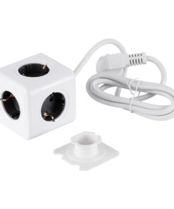 GloboStar® TRAVEL PowerCube PRO Certified 79644 Πολύπριζο 5 Θέσεων με 1.5m Kαλώδιο - 5 Πρίζες Ασφαλείας Childproof EU Schuko AC 220-240V Μ7.5 x Π7.5 x Υ7.5 - Λευκό με Γκρι - Max Load 3680W/16A 23 79644 9
