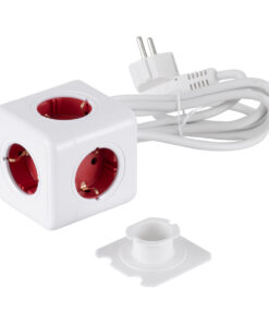 GloboStar® TRAVEL PowerCube PRO Certified 79645 Πολύπριζο 5 Θέσεων με 1.5m Kαλώδιο - 5 Πρίζες Ασφαλείας Childproof EU Schuko AC 220-240V Μ7.5 x Π11.5 x Υ7.5 - Λευκό με Κόκκινο - Max Load 3680W/16A 23 79645 9