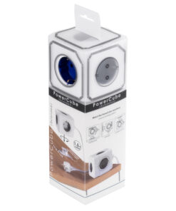 GloboStar® TRAVEL PowerCube PRO Certified 79646 Πολύπριζο 5 Θέσεων με 1.5m Kαλώδιο - 5 Πρίζες Ασφαλείας Childproof EU Schuko AC 220-240V Μ7.5 x Π11.5 x Υ7.5 - Λευκό με Μπλε - Max Load 3680W/16A 26 79646 10