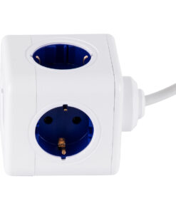 GloboStar® TRAVEL PowerCube PRO Certified 79646 Πολύπριζο 5 Θέσεων με 1.5m Kαλώδιο - 5 Πρίζες Ασφαλείας Childproof EU Schuko AC 220-240V Μ7.5 x Π11.5 x Υ7.5 - Λευκό με Μπλε - Max Load 3680W/16A 18 79646 2