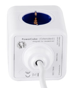 GloboStar® TRAVEL PowerCube PRO Certified 79646 Πολύπριζο 5 Θέσεων με 1.5m Kαλώδιο - 5 Πρίζες Ασφαλείας Childproof EU Schuko AC 220-240V Μ7.5 x Π11.5 x Υ7.5 - Λευκό με Μπλε - Max Load 3680W/16A 20 79646 4