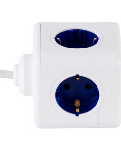 GloboStar® TRAVEL PowerCube PRO Certified 79646 Πολύπριζο 5 Θέσεων με 1.5m Kαλώδιο - 5 Πρίζες Ασφαλείας Childproof EU Schuko AC 220-240V Μ7.5 x Π11.5 x Υ7.5 - Λευκό με Μπλε - Max Load 3680W/16A 21 79646 5