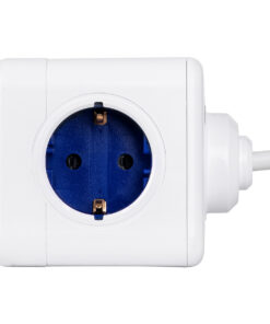 GloboStar® TRAVEL PowerCube PRO Certified 79646 Πολύπριζο 5 Θέσεων με 1.5m Kαλώδιο - 5 Πρίζες Ασφαλείας Childproof EU Schuko AC 220-240V Μ7.5 x Π11.5 x Υ7.5 - Λευκό με Μπλε - Max Load 3680W/16A 23 79646 7