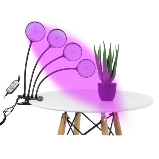 GloboStar® GloboStar® 79654 Grow Light Full Spectrum LED Φωτιστικό Ανάπτυξης Φυτών Γλάστρας με 4 Κινούμενες Κεφαλές & Βάση Clip SMD 2835 20W 160° DC 5V IP20 με Dimmer & Timer Εσωτερικού Χώρου για Κάλυψη Επιφάνειας 1m x 1m Πλήρους Φάσματος Φωτισμού