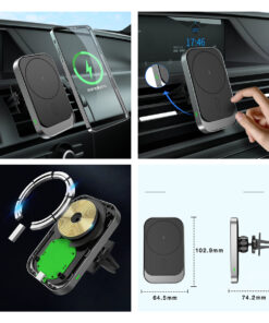 GloboStar® 79695 Μαγνητική Βάση Κινητού Αυτοκινήτου Max 15W USB σε USB Type-C με Κλιπ στον Αεραγωγό - Ασύρματη Φόρτιση MagSafe QuickCharge 3.0 14 79695 7