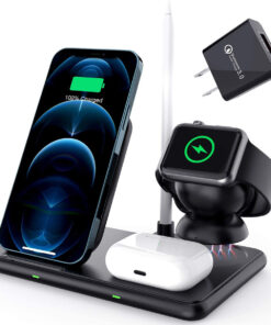 GloboStar® 79699 Επιτραπέζια Σταθερή Βάση Ασύρματης Φόρτισης Fast Charging για Κινητά - Earphones - Smart Watches - Pencil 4 Καναλιών - 1 Channel 15W Max (Phone) - 2 Channel 3W (Airpod) - 3 Channel 2W (Watch) - 4 Channel 2W (Pencil) 12 79699 6
