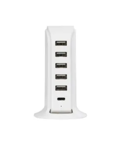 GLOBOSTAR® CHARGER 79704 Πολυφορτιστής DC 5V με 5 x USB 2.0 & 1 x USB-C 30W 6A AC 220-240V IP20 - Λευκό - Μ8 x Π6.5 x Υ11.5cm 12 79704 3