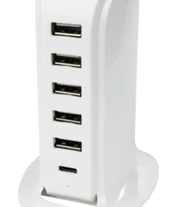 GLOBOSTAR® CHARGER 79704 Πολυφορτιστής DC 5V με 5 x USB 2.0 & 1 x USB-C 30W 6A AC 220-240V IP20 - Λευκό - Μ8 x Π6.5 x Υ11.5cm 15 79704 6