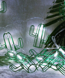 79801 Διακοσμητική Γιρλάντα Green Cactus 3 Μέτρα με Διακόπτη On/Off - 20 LED 2W με Μπαταρίες 2xAA & Διάφανο Καλώδιο IP20 Ψυχρό Λευκό 6000K Μ3m 12 79801 7
