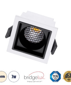 GloboStar® GloboStar® PLUTO-S 60264 Χωνευτό LED Spot Downlight TrimLess Μ6.4xΠ6.4cm 7W 910lm 38° AC 220-240V IP20 Μ6.4 x Π6.4 x Υ4.9cm - Τετράγωνο - Λευκό με Μαύρο Κάτοπτρο & Anti-Glare HoneyComb - Φυσικό Λευκό 4500K - Bridgelux COB - 5 Years Warranty