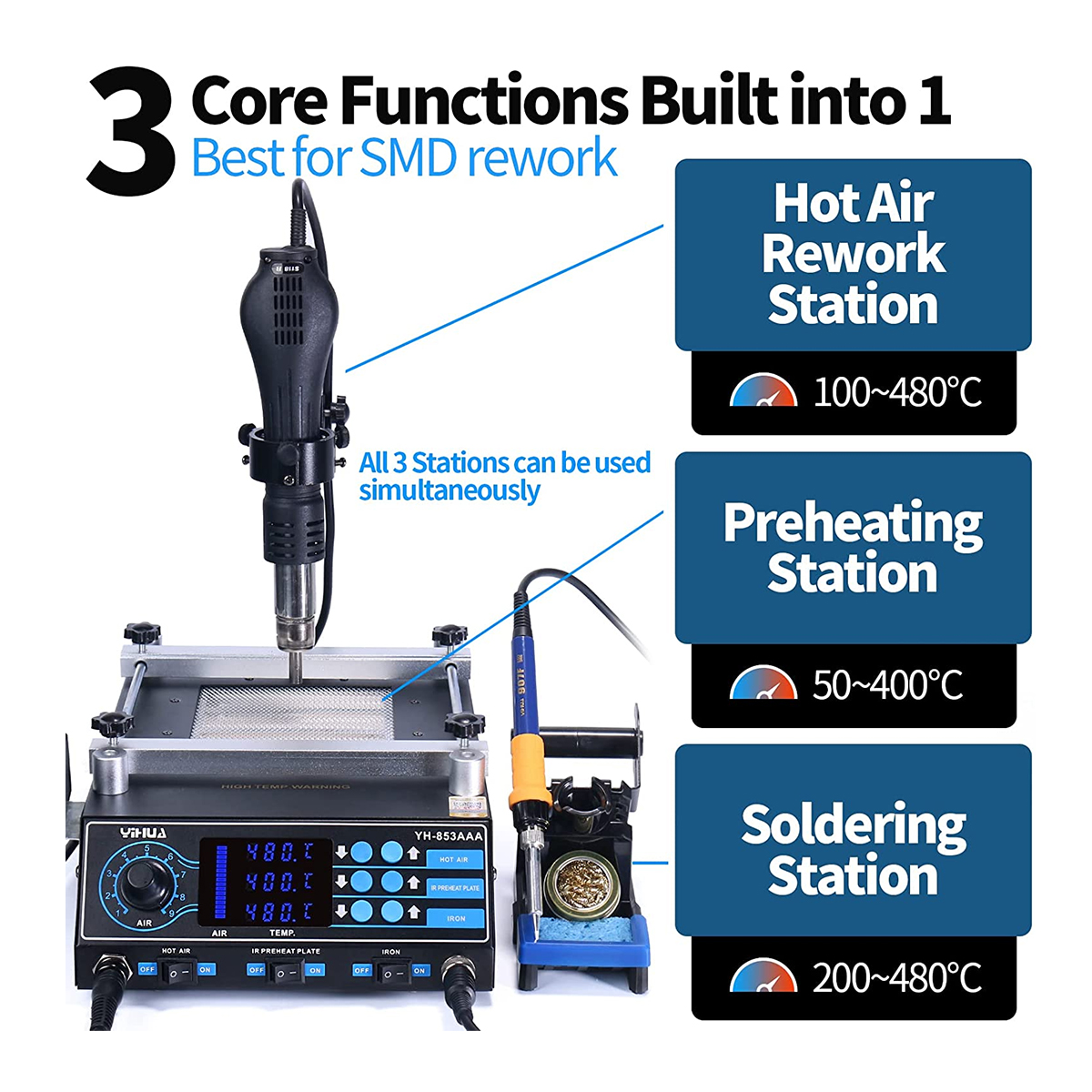 GloboStar® 79973 Ψηφιακός Σταθμός Συγκόλλησης 3in1 με Ψηφιακή Οθόνη - Κολλητήρι - Πιστόλι Θερμού Αέρα Hot Air Soldering Welding Gun - Φούρνος Πλακετών Solder Preheat Welding Oven PCB και PID Προγραμματιζόμενο Σύστημα Ελέγχου Θερμοκρασίας - 1200W 8 GloboStar® 79973 Ψηφιακός Σταθμός Συγκόλλησης 3in1 με Ψηφιακή Οθόνη - Κολλητήρι - Πιστόλι Θερμού Αέρα Hot Air Soldering Welding Gun - Φούρνος Πλακετών Solder Preheat Welding Oven PCB και PID Προγραμματιζόμενο Σύστημα Ελέγχου Θερμοκρασίας - 1200W - Image 6