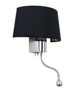 GloboStar® GLOBOSTAR® ELEGANT 01492 Μοντέρνο Φωτιστικό Τοίχου - Απλίκα Ξενοδοχείου Reading Light με Ντουί 1 x E27 LED 3W 360lm 36° AC 220-240V IP20 Θερμό Λευκό 2700K - Bridgelux COB Chip - Χρώμιο & Μαύρο - Μ26.5 x Π15 x Υ43cm - 2 Χρόνια Εγγύηση