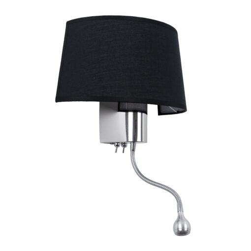 GloboStar® GLOBOSTAR® ELEGANT 01492 Μοντέρνο Φωτιστικό Τοίχου - Απλίκα Ξενοδοχείου Reading Light με Ντουί 1 x E27 LED 3W 360lm 36° AC 220-240V IP20 Θερμό Λευκό 2700K - Bridgelux COB Chip - Χρώμιο & Μαύρο - Μ26.5 x Π15 x Υ43cm - 2 Χρόνια Εγγύηση