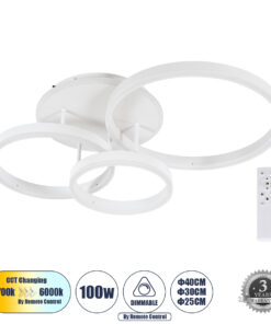 GloboStar® GloboStar® VENOM 61124 Φωτιστικό Οροφής Δαχτυλίδι-Κύκλος LED CCT 100W 12100lm 360° AC 220-240V - Εναλλαγή Φωτισμού μέσω Τηλεχειριστηρίου All In One Ψυχρό 6000k+Φυσικό 4500k+Θερμό 2700k Dimmable Φ25+30+40cm+BackLight - Λευκό - 3 Years Warranty
