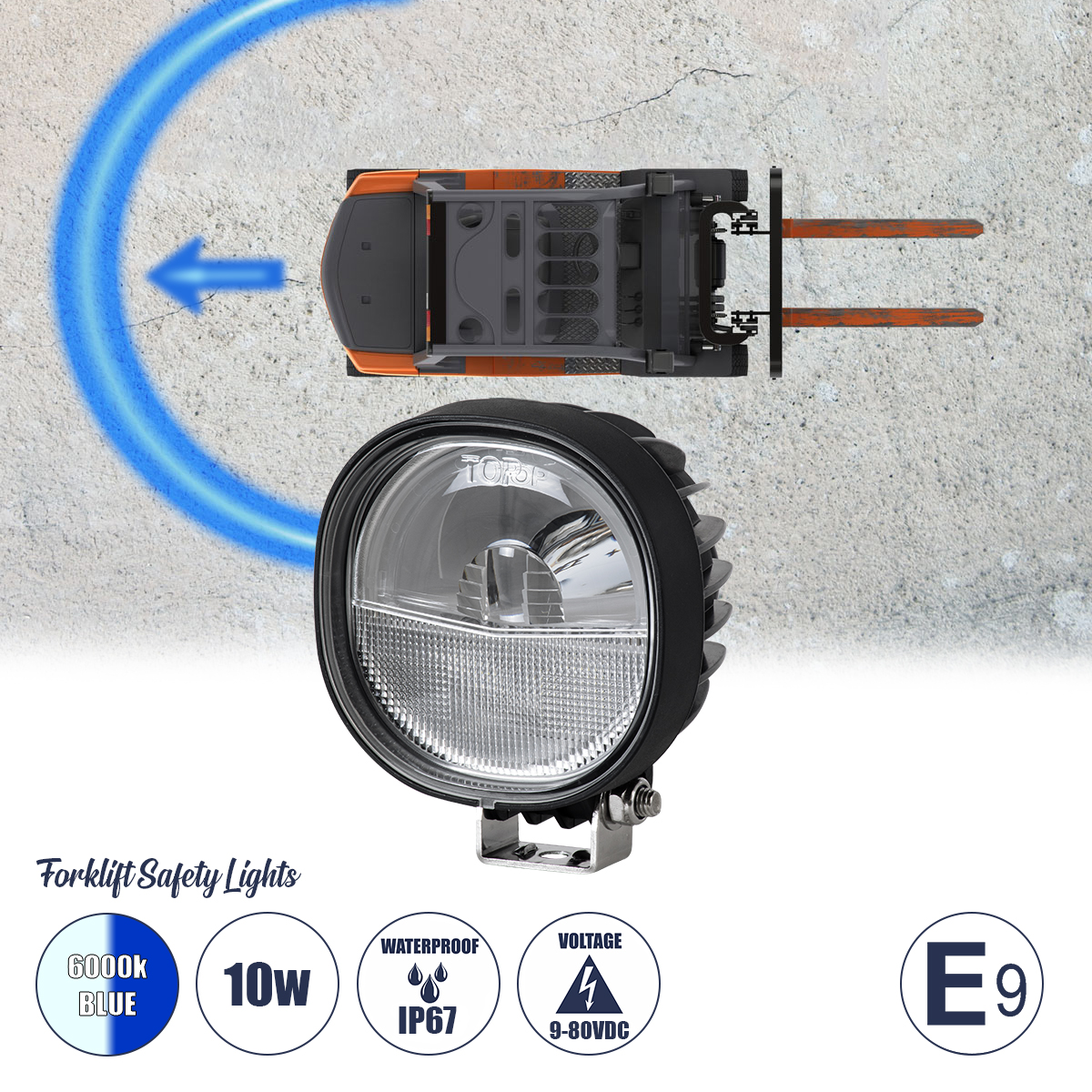 GloboStar® 85429 E9 Mark Forklift Safety Lights - Φώτα Προειδοποίησης & Διαγράμμισης Ασφαλείας για Περονοφόρα - Κλάρκ LED 10W DC 9-80V Αδιάβροχο IP67 Μπλε & Ψυχρό Λευκό 6000K Μ12.5 x Π10 x Υ6.5cm 3 GloboStar® GloboStar® 85429 E9 Mark Forklift Safety Lights - Φώτα Προειδοποίησης & Διαγράμμισης Ασφαλείας για Περονοφόρα - Κλάρκ LED 10W DC 9-80V Αδιάβροχο IP67 Μπλε & Ψυχρό Λευκό 6000K Μ12.5 x Π10 x Υ6.5cm