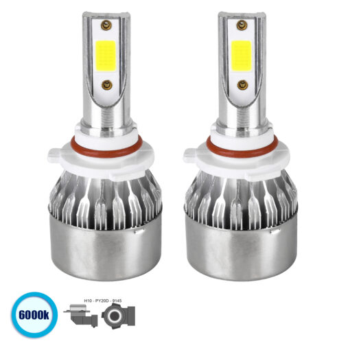 GloboStar® GloboStar® 82006 H10 C6 Line KIT Βασικού Φωτισμού Αυτοκινήτου & Φορτηγού 1st Generation Can-Bus Series LED CREE CXB COB 72W 7600lm DC 8-48V Αδιάβροχο IP65 Ψυχρό Λευκό 6000K