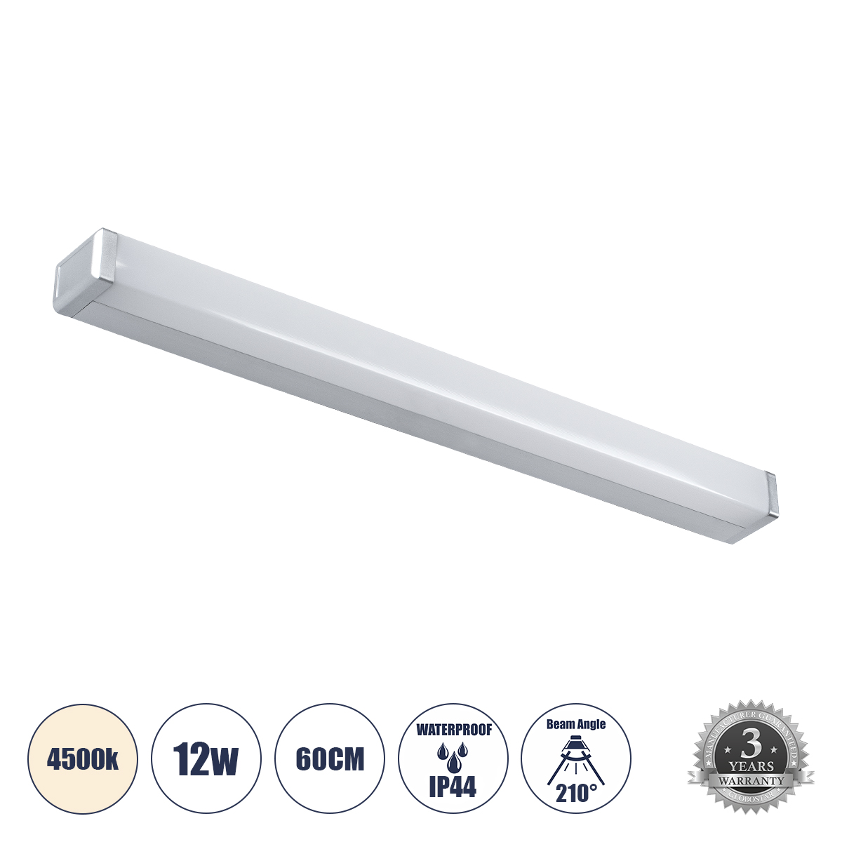 GLOBOSTAR® RENATA 60442 Μοντέρνο Φωτιστικό Τοίχου - Απλίκα Καθρέπτη Μπάνιου LED 12W 1400lm 180° AC 220-240V IP20 Φυσικό Λευκό 4500K - Bridgelux SMD Chip - Νίκελ Χρώμιο - Μ60 x Π4 x Υ5.5cm - 3 Χρόνια Εγγύηση 2 GloboStar® GLOBOSTAR® RENATA 60442 Μοντέρνο Φωτιστικό Τοίχου - Απλίκα Καθρέπτη Μπάνιου LED 12W 1400lm 180° AC 220-240V IP20 Φυσικό Λευκό 4500K - Bridgelux SMD Chip - Νίκελ Χρώμιο - Μ60 x Π4 x Υ5.5cm - 3 Χρόνια Εγγύηση