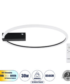 GloboStar® GloboStar® CINDERELLA 60980 Φωτιστικό Οροφής Δαχτυλίδι-Κύκλος LED CCT 30W 3360lm 360° AC 220-240V - Εναλλαγή Φωτισμού μέσω Τηλεχειριστηρίου All In One Ψυχρό 6000k+Φυσικό 4500k+Θερμό 2700k Dimmable Φ50cm - Μαύρο - 3 Years Warranty