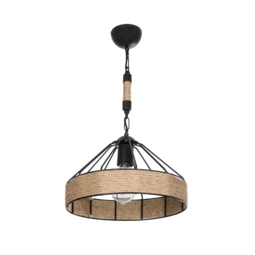GloboStar® GLOBOSTAR® ZION 203-0003 Vintage Κρεμαστό Φωτιστικό Οροφής με Ντουί 1 x E27 AC 220-240V IP20 - Μαύρο & Μπεζ - Μ33 x Π33 x Υ29cm
