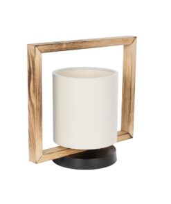 GloboStar® GloboStar® CUP 203-0052 Vintage Επιτραπέζιο Φωτιστικό Πορτατίφ Μονόφωτο 1 x E27 IP20 Καφέ Ξύλο με Λευκό Ύφασμα - Μ28 x Π20 x Υ28cm