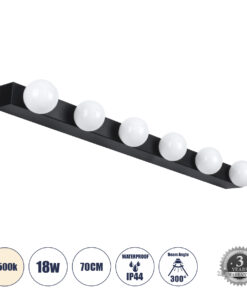 GloboStar® GloboStar® BELLA 60452 Μοντέρνο Φωτιστικό Τοίχου - Απλίκα Καθρέπτη Μπάνιου - Πίνακα LED 18W 2052lm 300° AC 220-240V IP44 Μ70 x Π11 x Υ6cm - Φυσικό Λευκό 4500K - Μαύρο - 3 Χρόνια Εγγύηση