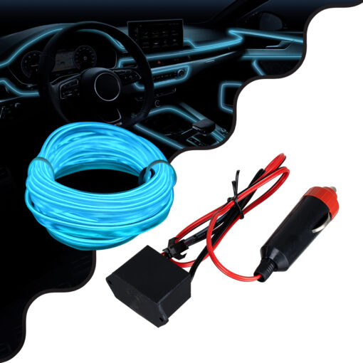 GloboStar® GloboStar® 82204 TUBE 360° Degree Διακοσμητική EL-Wire Neon Αυτοκινήτου Κορδόνι ΣΕΤ 3m 1W/3m 30lm/m 360° DC 12V με Βύσμα Αναπτήρα Αυτοκινήτου Αδιάβροχη IP68 Γαλάζιο