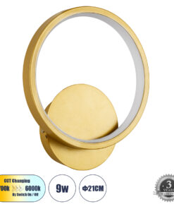 GloboStar® GLOBOSTAR® TED 61072 Μοντέρνο Φωτιστικό Τοίχου - Απλίκα LED 9W 1080lm 300° AC 220-240V IP20 Ρυθμιζόμενο Λευκό CCT με On/Off 2700K/4500K/6000K - Lumileds SMD Chip - Χρυσό Βούρτσας - Μ20 x Π5.5 x Υ23cm - 3 Χρόνια Εγγύηση