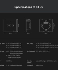 GloboStar® 80020 SONOFF T3EU3C-TX-EU-R2 - Wi-Fi Smart Wall Touch Button Switch 3 Way TX GR Series 28 80020 15