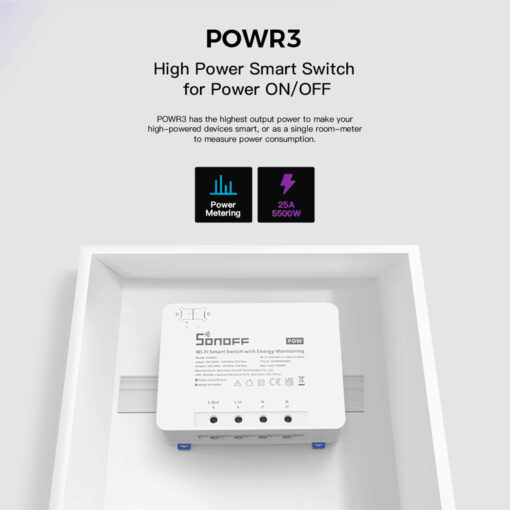 GloboStar® GloboStar® 80060 SONOFF POWR3 - Wi-Fi Smart High Power Switch - 25A/5500W