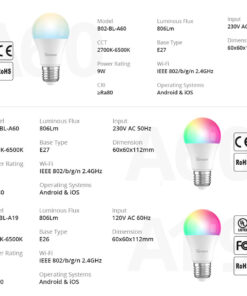 GloboStar® 80072 SONOFF B05-BL-A60 - LED BULB E27 A60 806lm 9W WiFi+Bluetooth RGBW (RED + Green + Blue + Cool White) Dimming Smart Bulb RGBW 39 80072 19