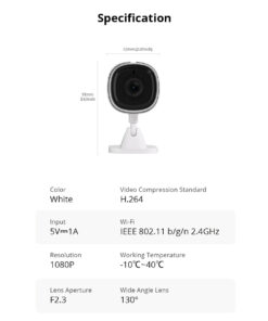 GloboStar® 80105 SONOFF S-CAM Slim Smart Home Security Camera WiFi 2.4GHz 1080P 130° Two Way Audio - Local & Cloud Storage - Nigh Vision - Motion Detection - Motion Alarm DC 5V 1A 27 80105 14