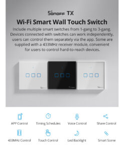 GloboStar® 80130 SONOFF T2EU1C-RF - 433MHz Wireless Smart Wall Touch Button Switch AC 100-240V Max 2A (2A/Way) 1 Way - RF Series 21 80130 6
