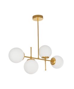 GloboStar® GloboStar® GLOBUS 203-0105 Μοντέρνο Φωτιστικό Οροφής Μπάλα Πολύφωτο 4 x E27 IP20 Χρυσό Μέταλλο με Λευκό Γυαλί - Μ70 x Π15 x Υ34cm