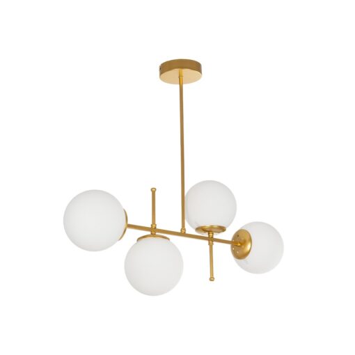 GloboStar® GloboStar® GLOBUS 203-0105 Μοντέρνο Φωτιστικό Οροφής Μπάλα Πολύφωτο 4 x E27 IP20 Χρυσό Μέταλλο με Λευκό Γυαλί - Μ70 x Π15 x Υ34cm