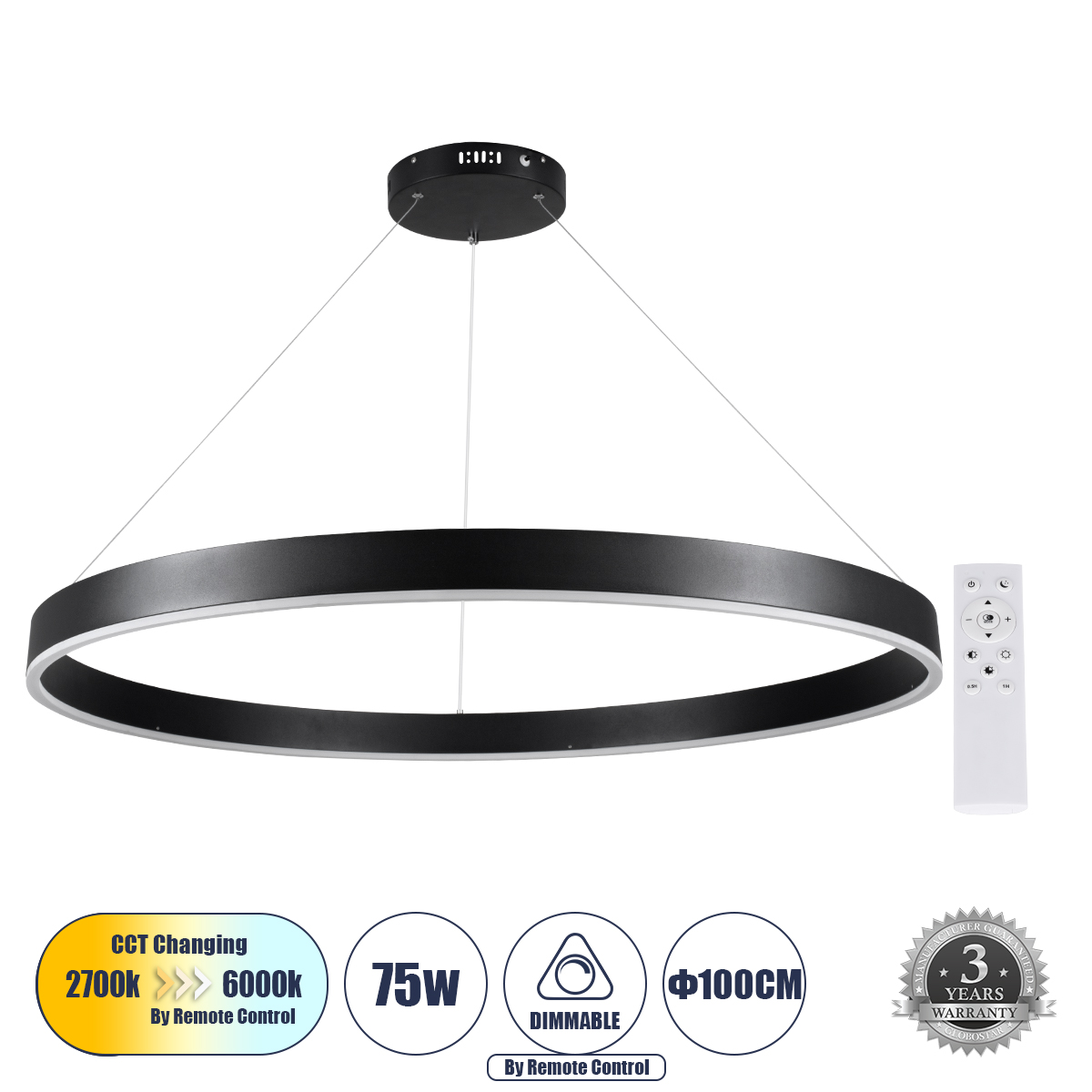 GLOBOSTAR® VENOM 61182 Μοντέρνο Κρεμαστό Φωτιστικό Οροφής LED 75W 8818lm 120° AC 220-240V IP20 Ρυθμιζόμενο Λευκό CCT με Χειριστήριο από 2700K έως 6000K Dimmable - Lumileds SMD Chip - Μαύρο Ματ - Μ100 x Π100 x Υ6.5cm - 3 Χρόνια Εγγύηση 3 GloboStar® GLOBOSTAR® VENOM 61182 Μοντέρνο Κρεμαστό Φωτιστικό Οροφής LED 75W 8818lm 120° AC 220-240V IP20 Ρυθμιζόμενο Λευκό CCT με Χειριστήριο από 2700K έως 6000K Dimmable - Lumileds SMD Chip - Μαύρο Ματ - Μ100 x Π100 x Υ6.5cm - 3 Χρόνια Εγγύηση